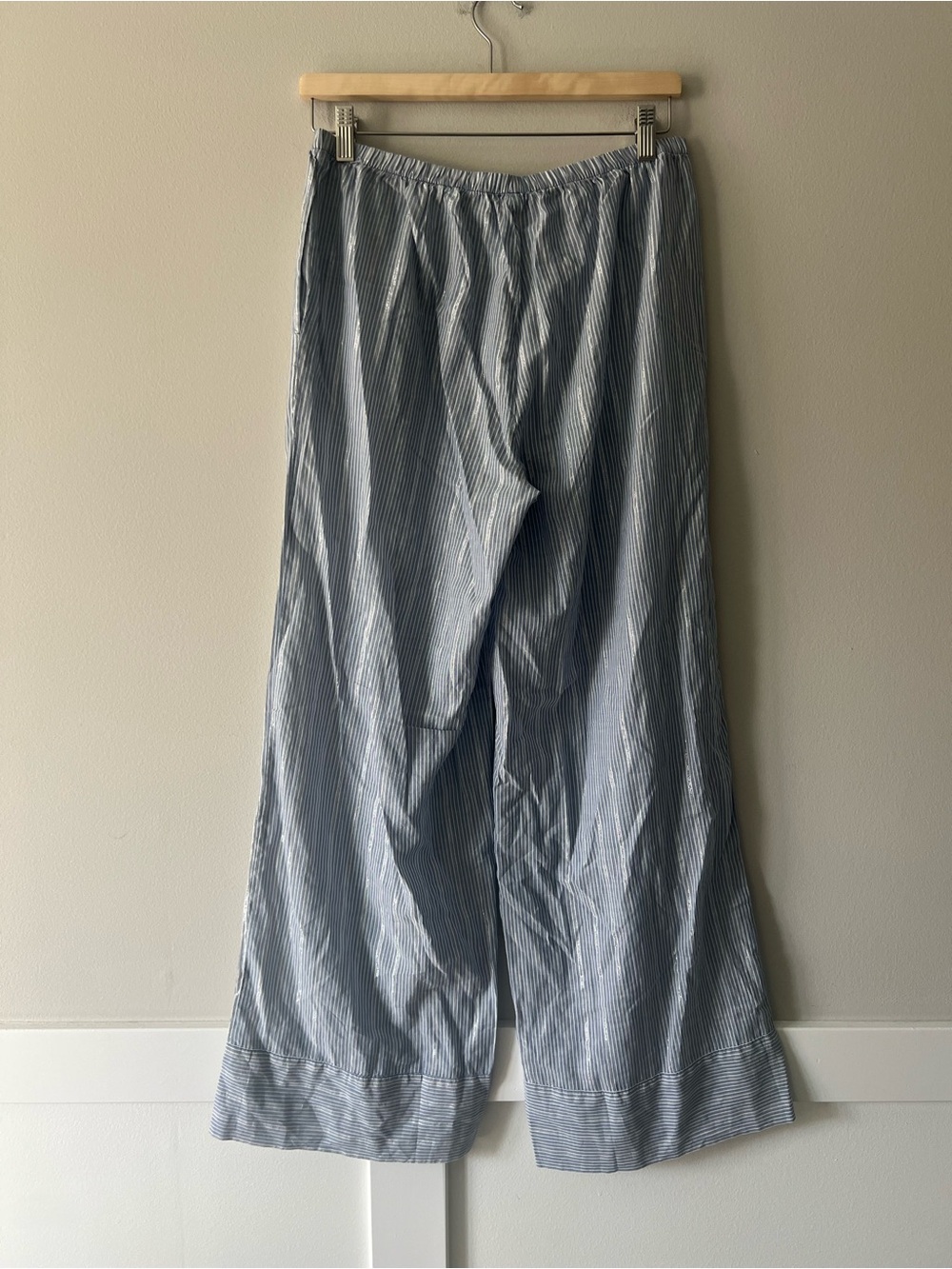 Aerie Off-Duty Poplin Tie Front Pajama Set Blue Stripe L Top M Bottom - Picture 8 of 9